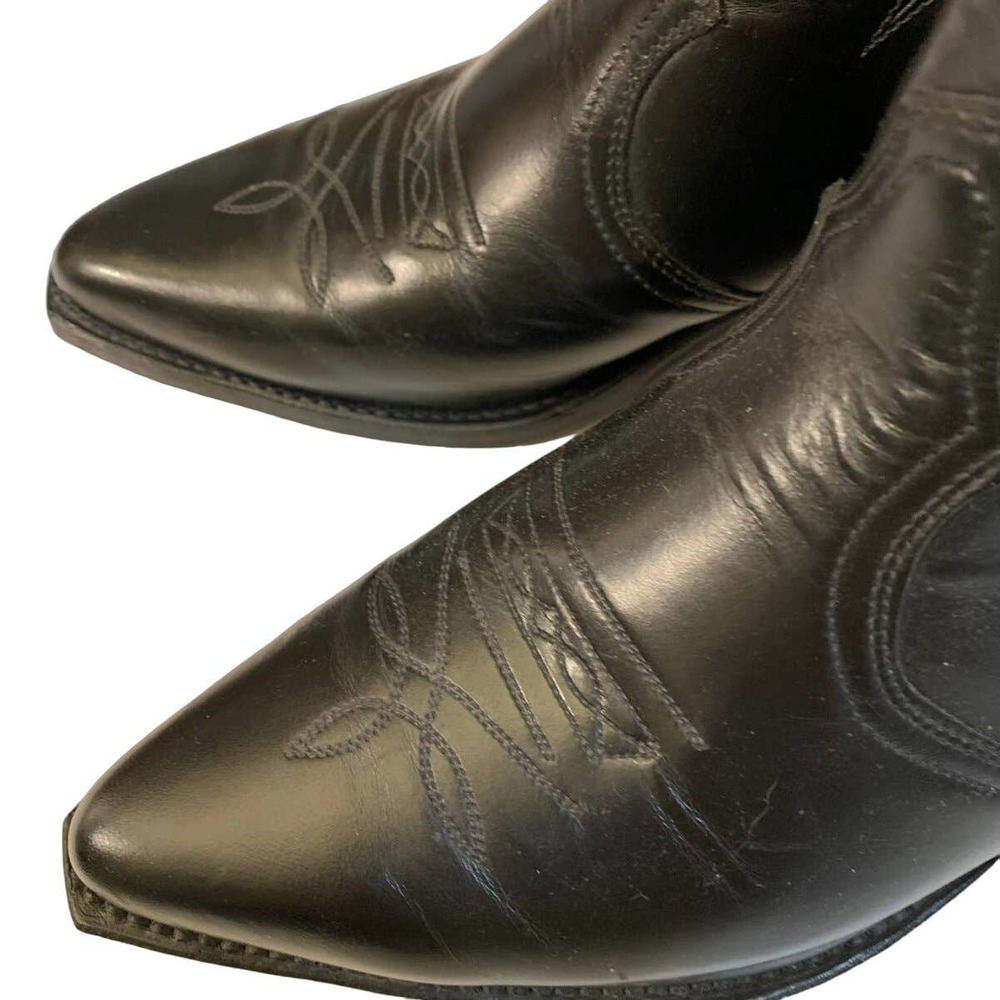 Vintage BOULET Mens 8 Western Ankle Boot Black Snip Toe Stretch Fit Pull-On